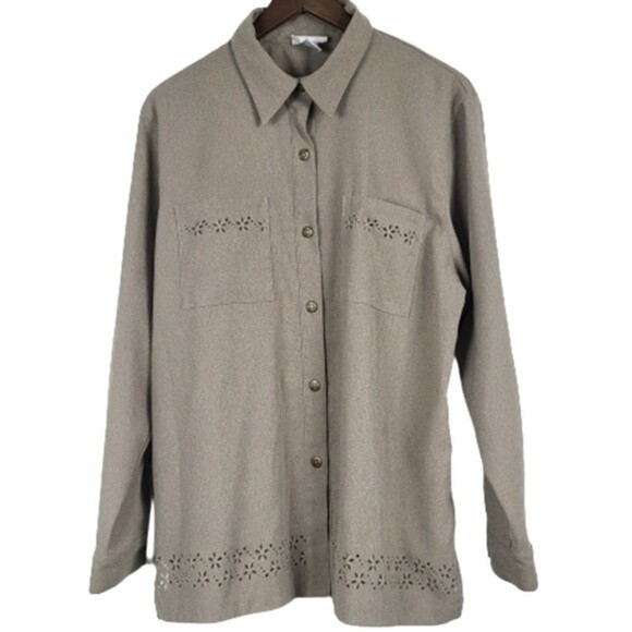 Alfred Dunner Women's Mocha Faux Suede Top Tunic Blouse Size 16 - Picture 1 of 13